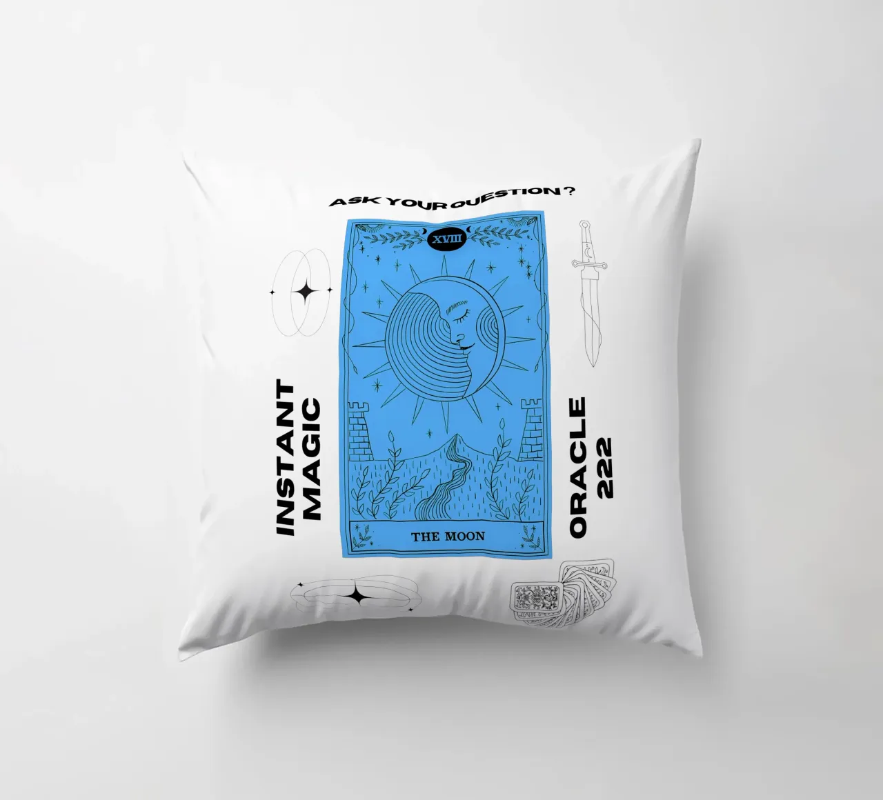 222 oracle reading with the Moon card decorative cushion by morphinaeblue