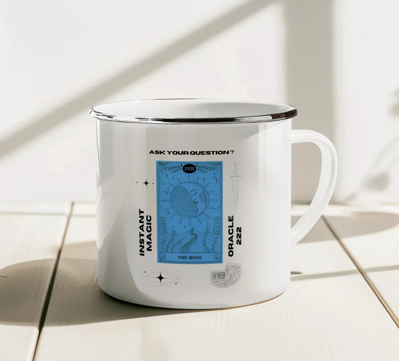 222 oracle reading with the Moon card enamel mug by morphinaeblue