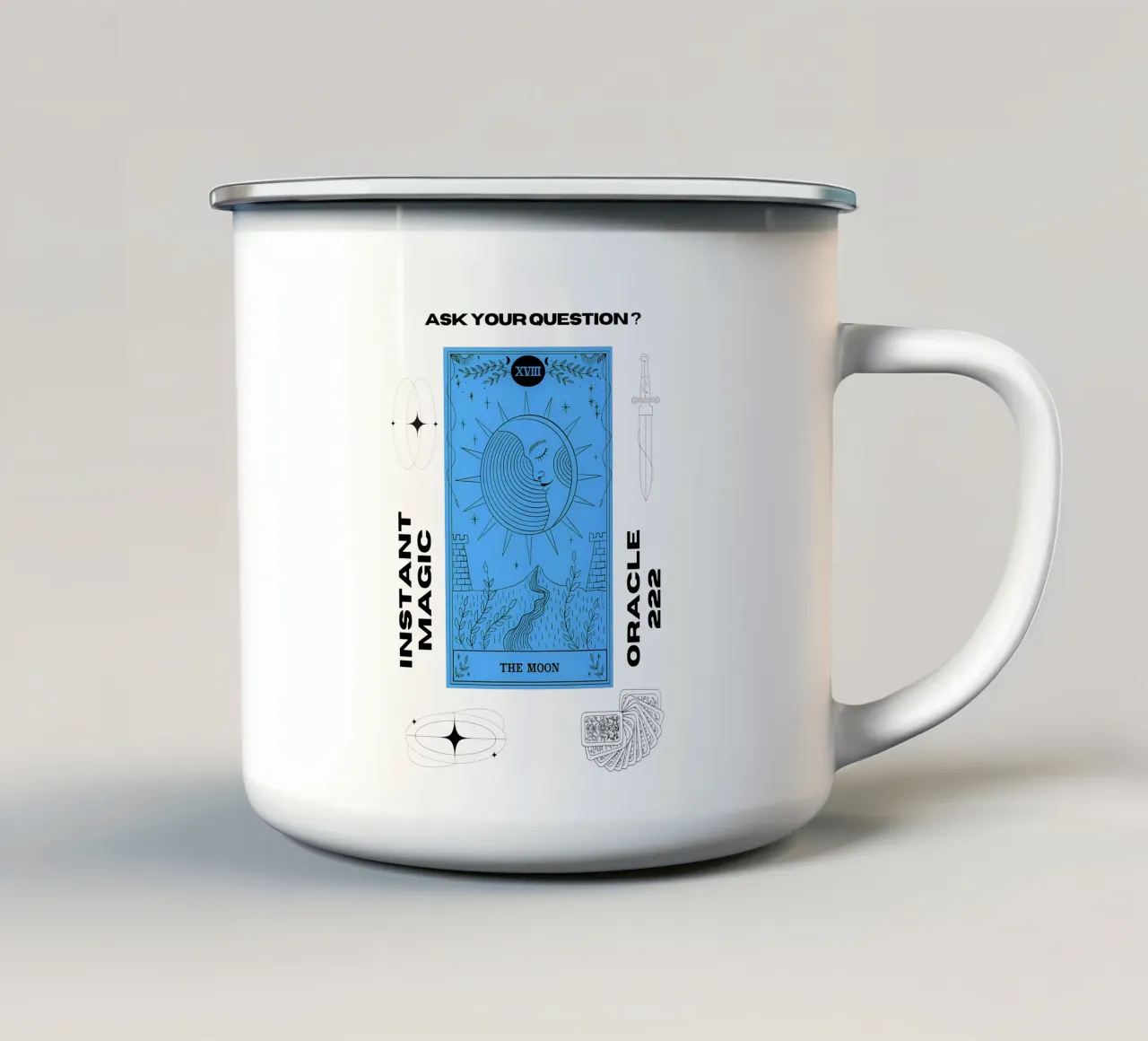 222 oracle reading with the Moon card enamel mug by morphinaeblue
