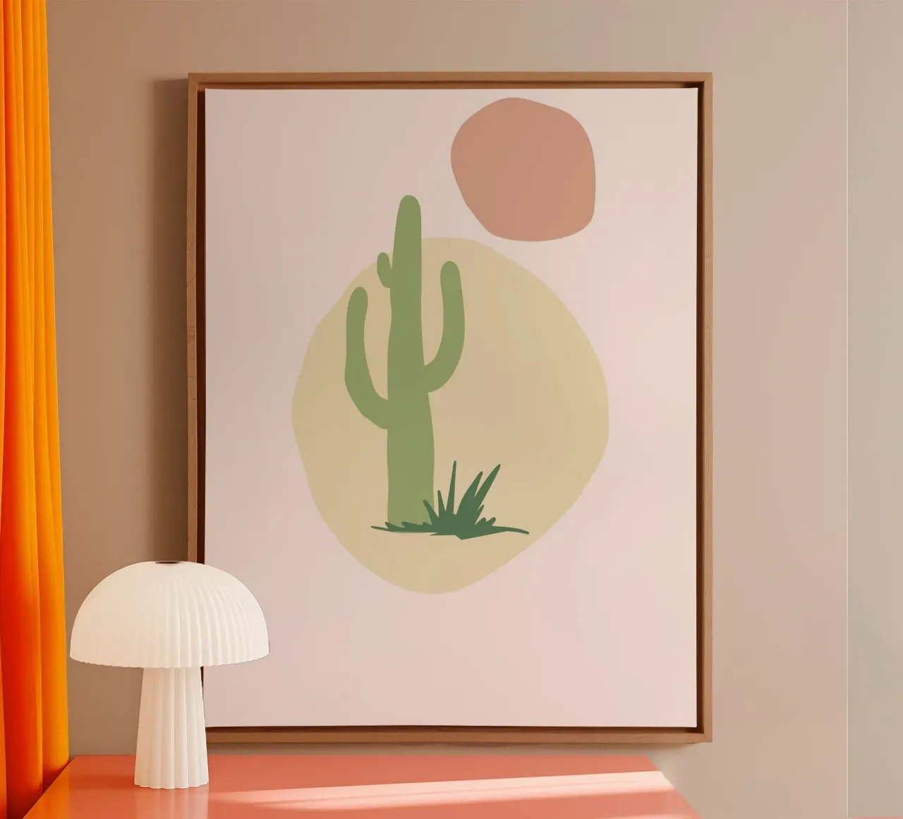 minimal geometry desert plant canvas with Floater frame by Creaton