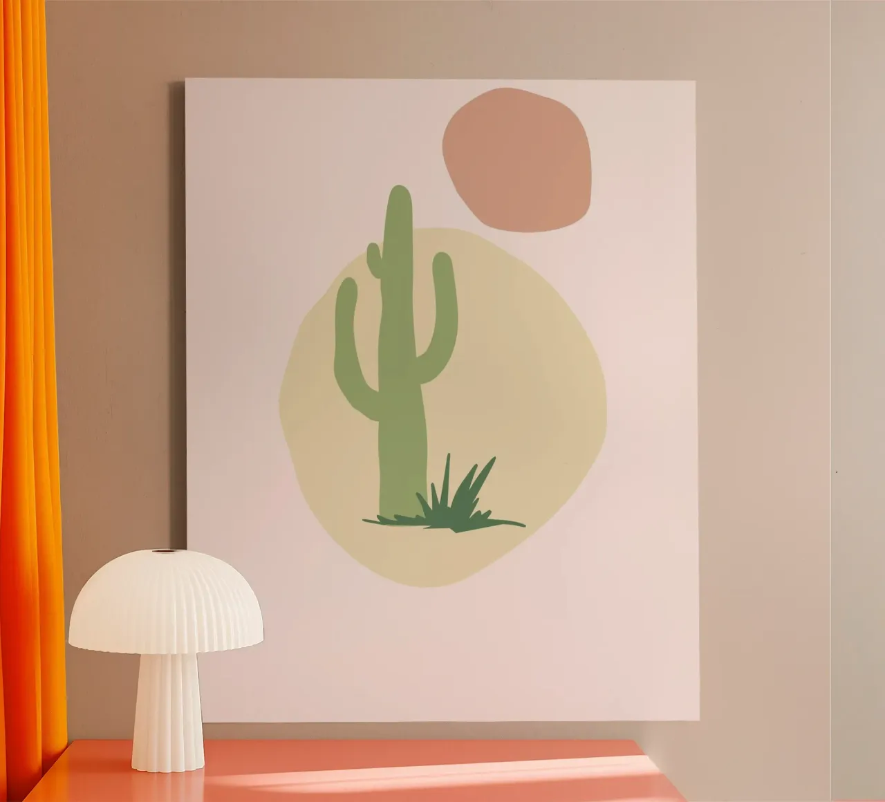 minimal geometry desert plant canvas with Floater frame by Creaton