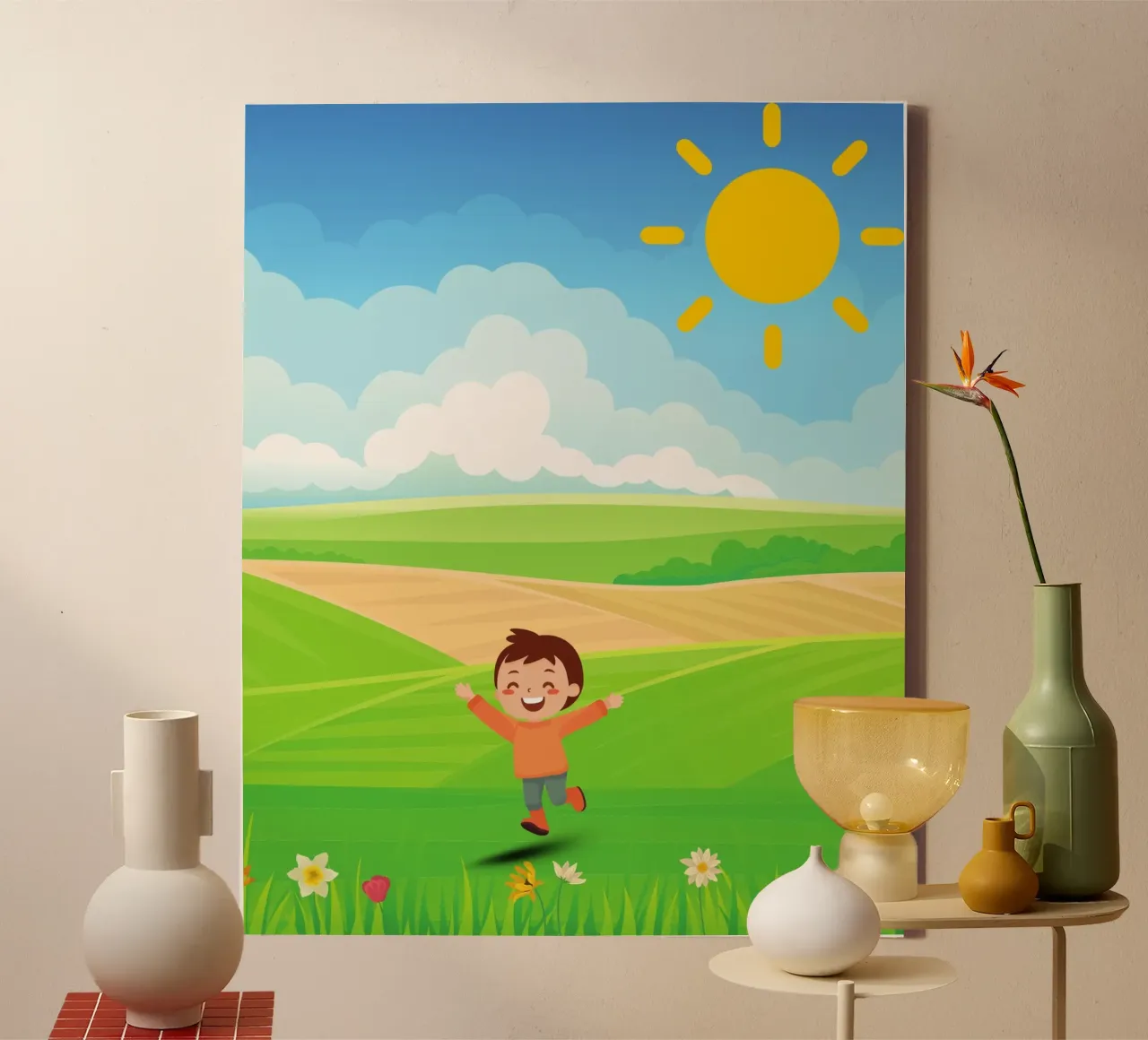 gelukkig kind overdag canvas met Baklijst van Creaton