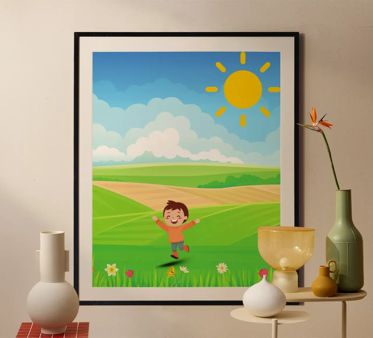 bambino felice di giorno poster con telaio in plastica da Creaton