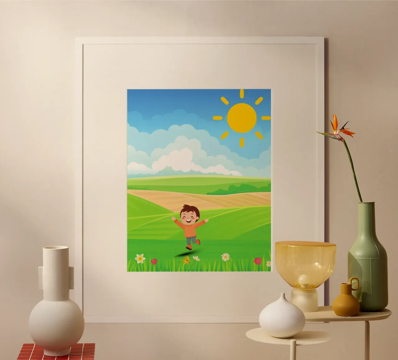 bambino felice di giorno poster con telaio in plastica da Creaton