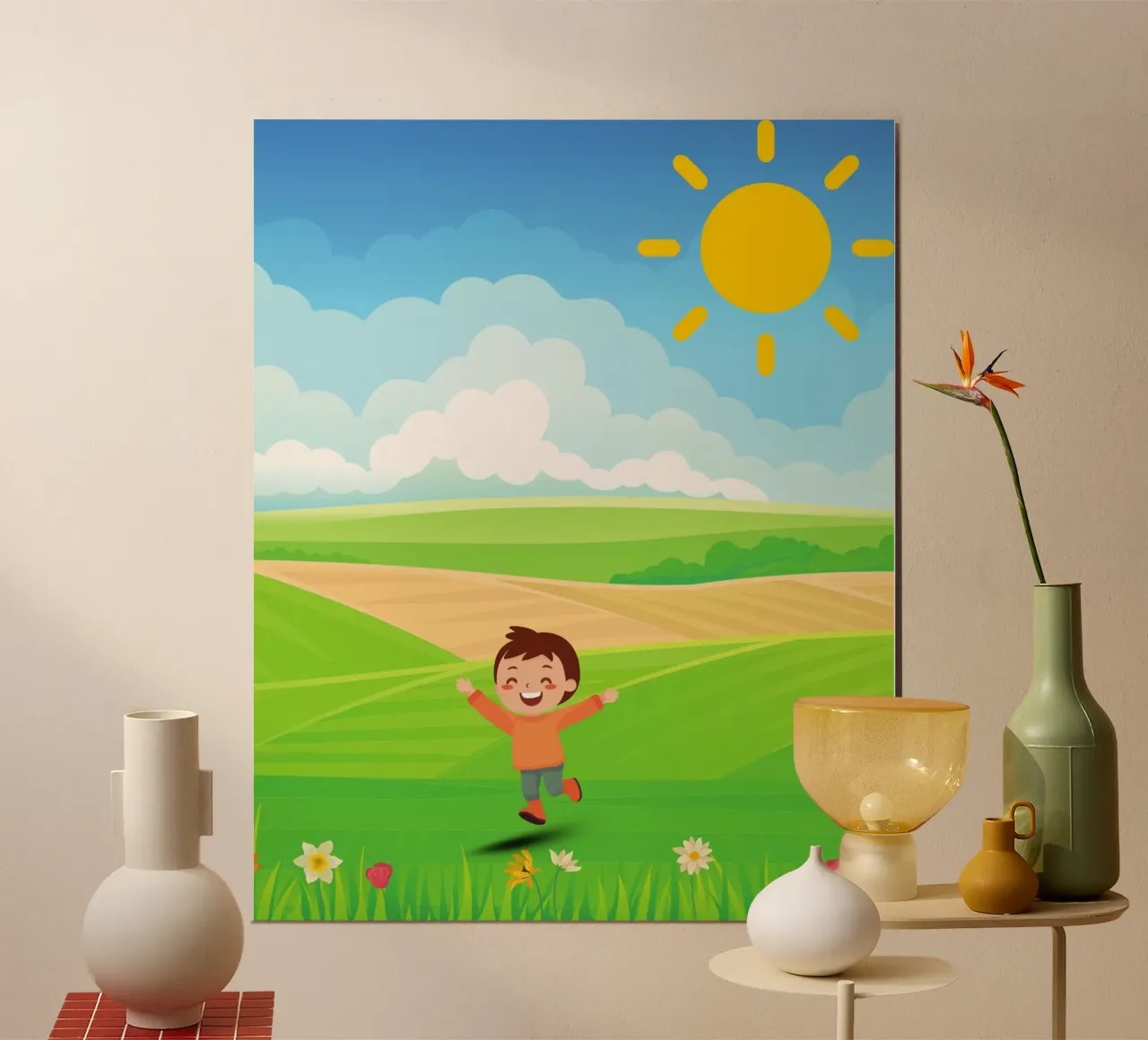 bambino felice di giorno poster con telaio in plastica da Creaton