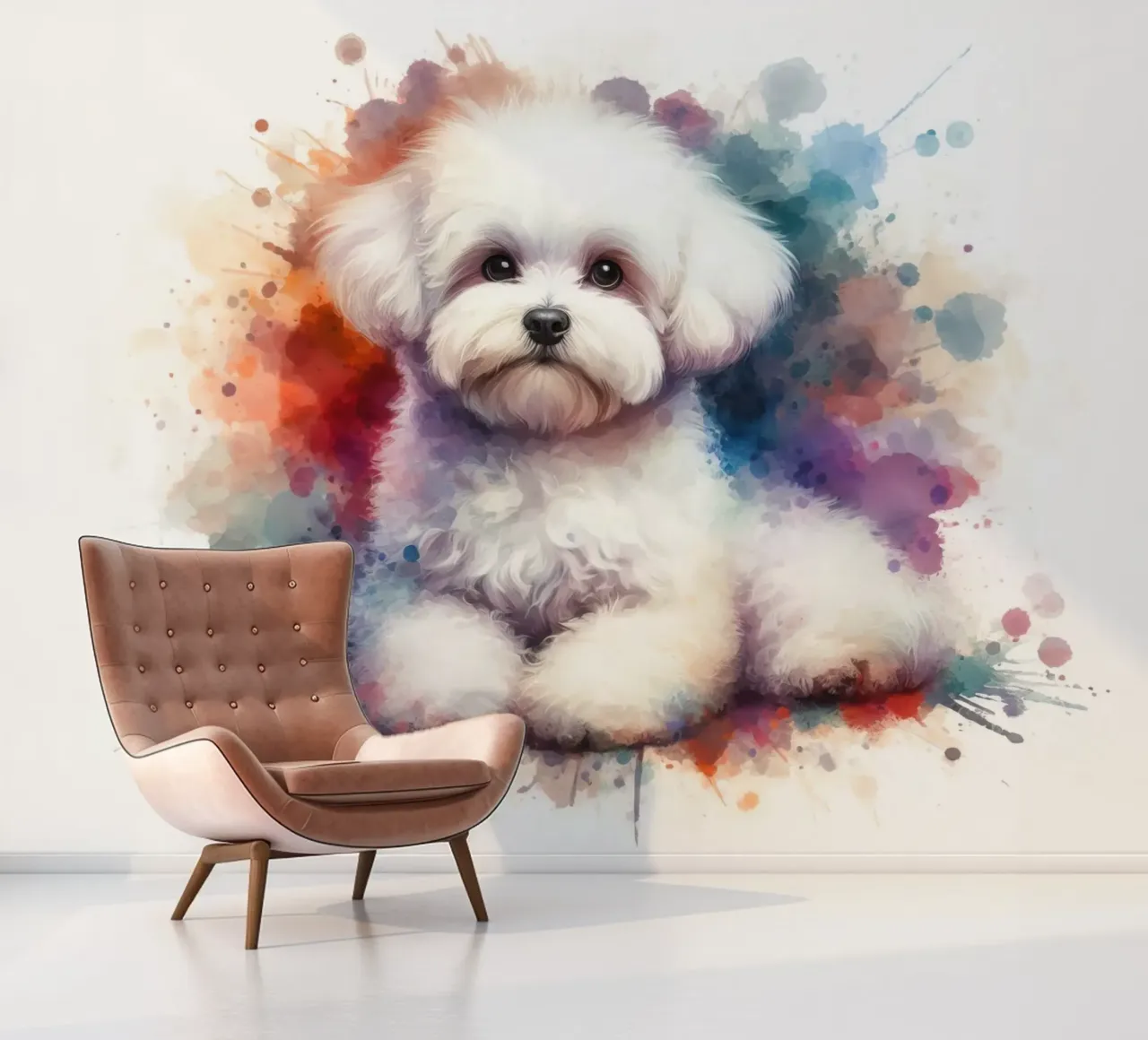 Bichon Maltese dog in watercolor photo wallpaper by 🥝 KIWI STORE