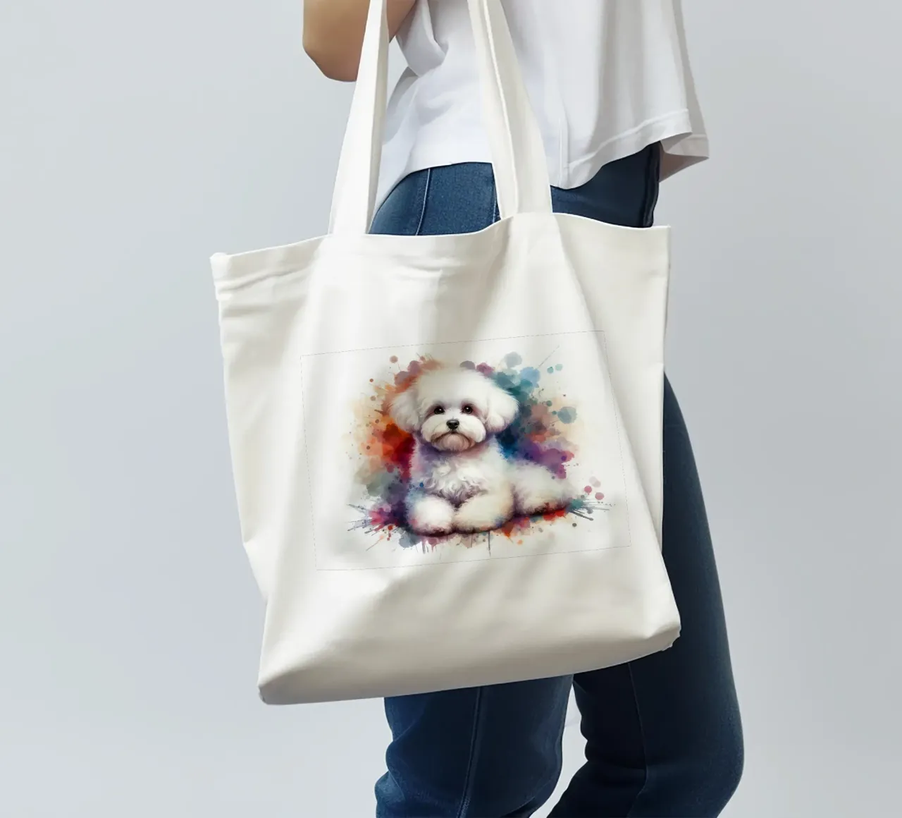 Cane bichon maltese in acquerello borsa in juta da 🥝 KIWI STORE