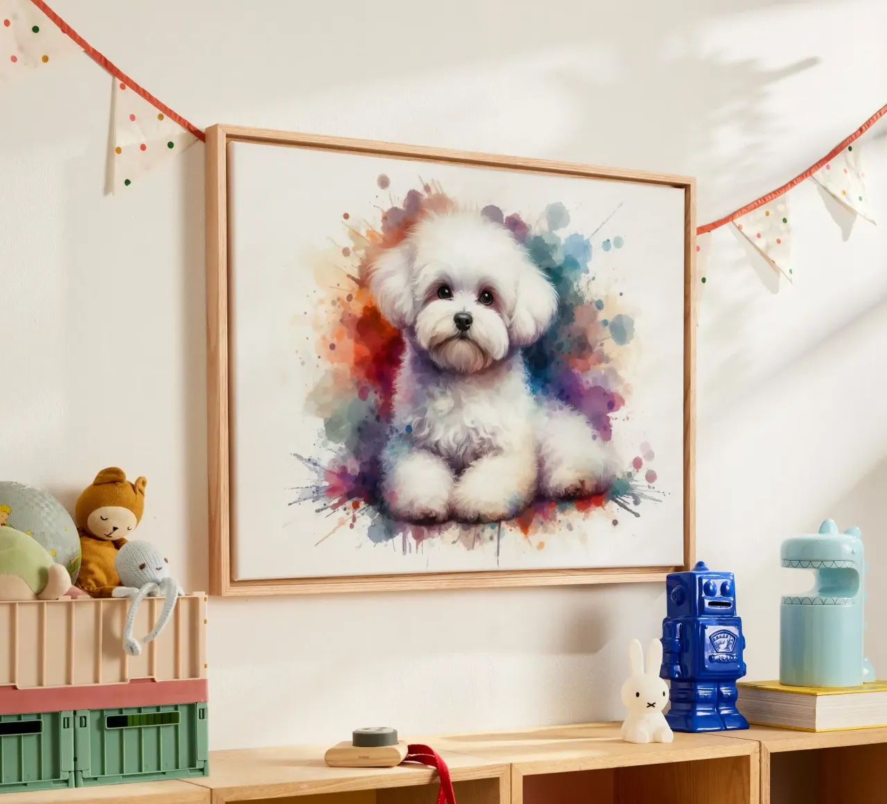 Cane bichon maltese in acquerello tela con Cornice a cassetta da 🥝 KIWI STORE