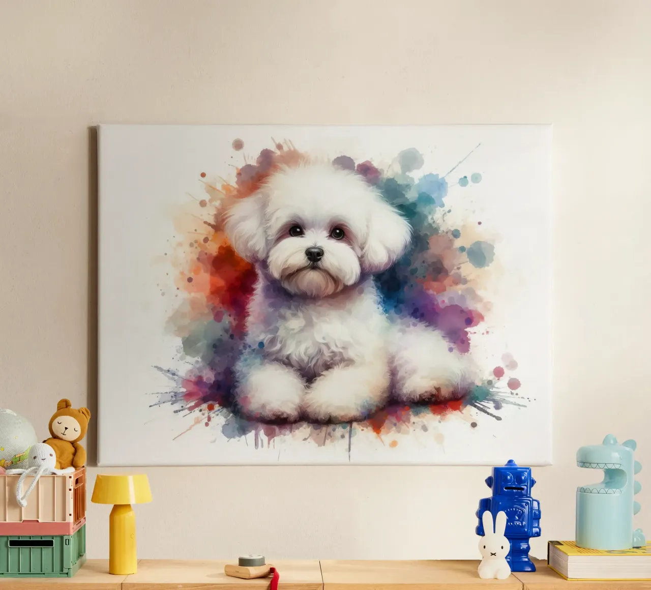 Cane bichon maltese in acquerello tela con Cornice a cassetta da 🥝 KIWI STORE