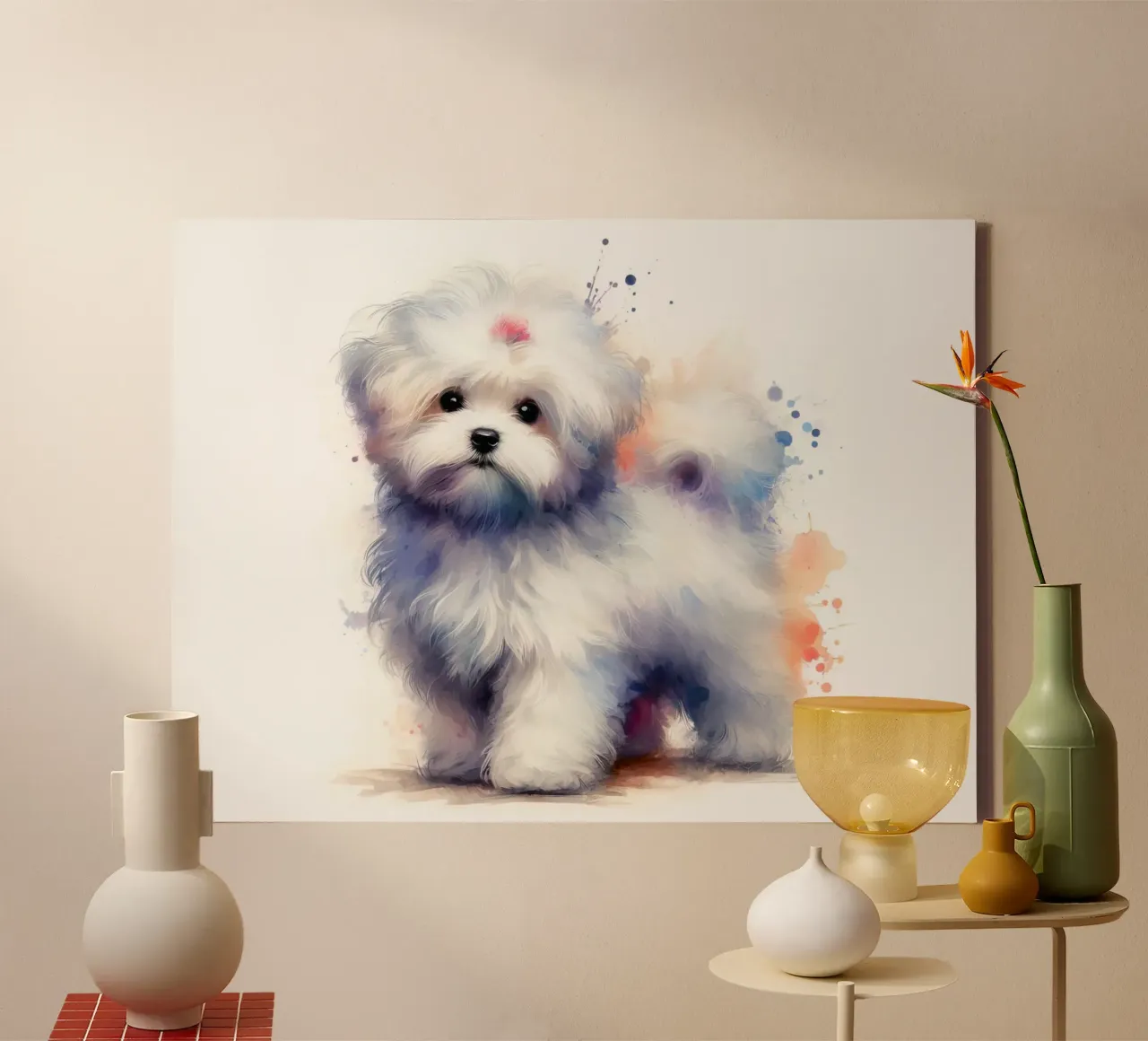 Watercolor Maltese Puppy Portrait canvas by 🥝 KIWI STORE