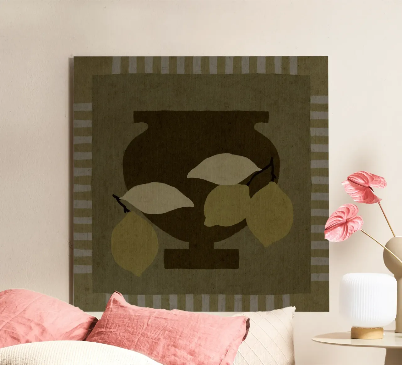 Still Life with Vase and Lemons III forex plate by Shatha Al Dafai