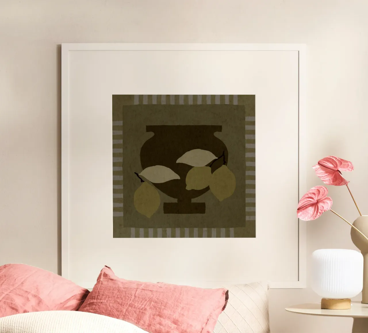 Still Life with Vase and Lemons III poster by Shatha Al Dafai