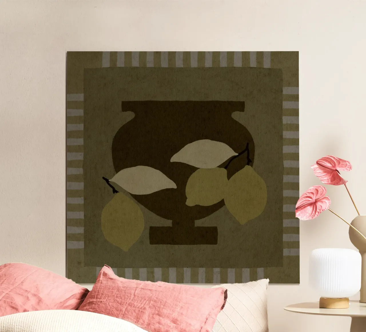 Still Life with Vase and Lemons III poster by Shatha Al Dafai