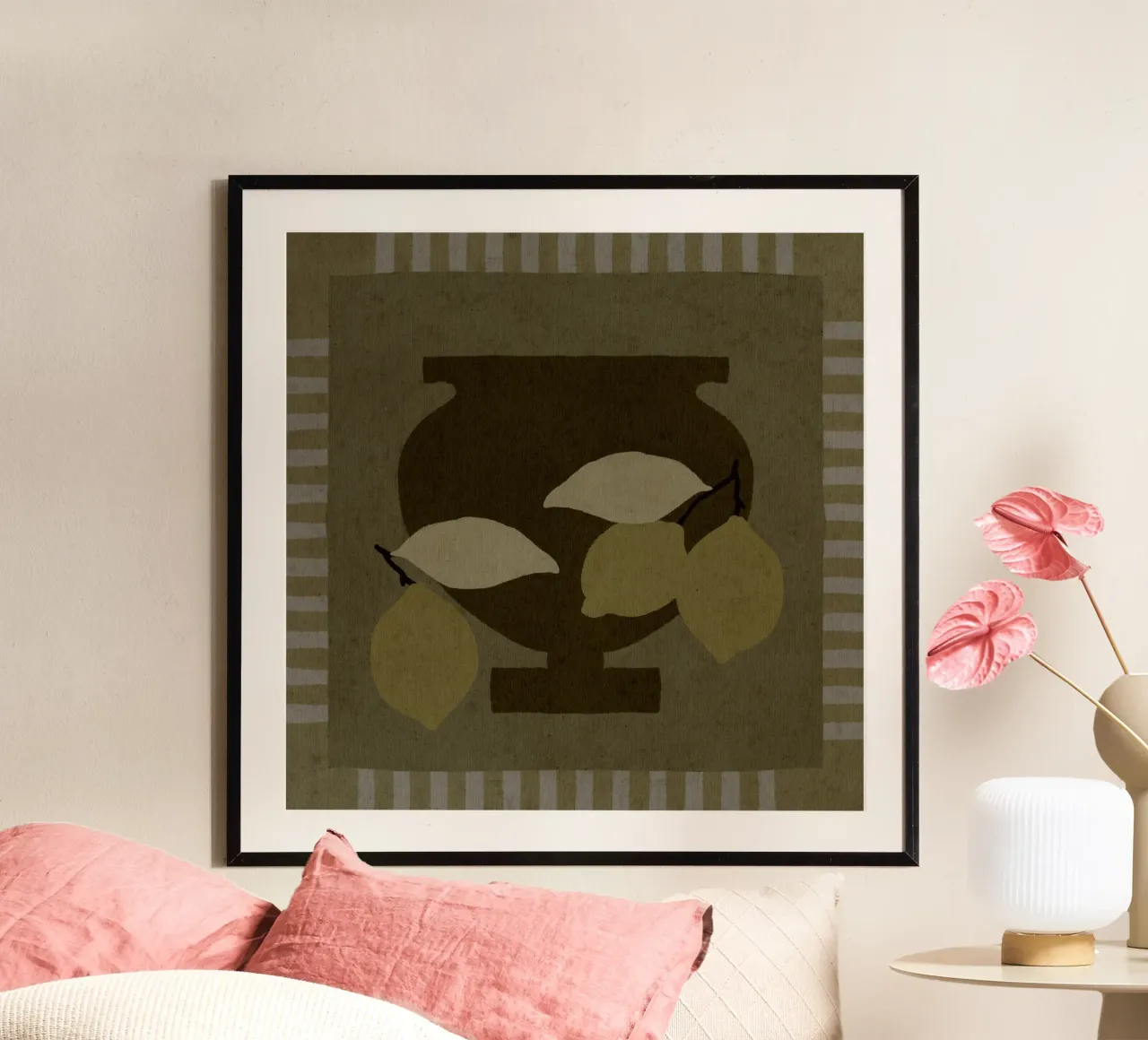 Still Life with Vase and Lemons III poster by Shatha Al Dafai