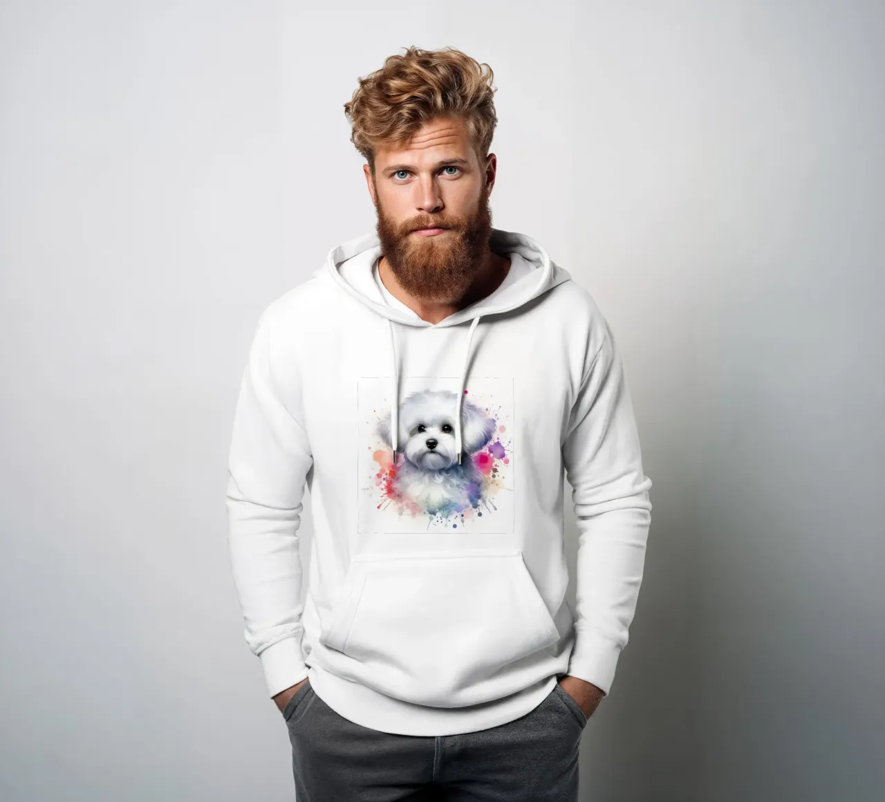 Ritratto di cucciolo maltese ad acquerello felpa con cappuccio da 🥝 KIWI STORE