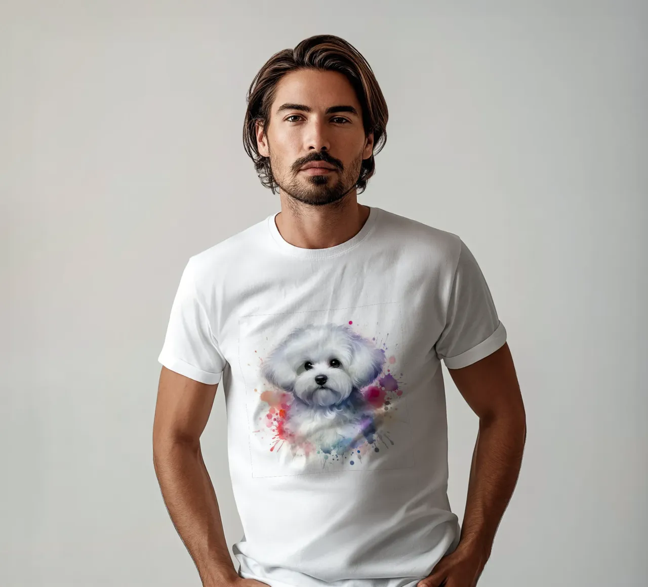 Ritratto di cucciolo maltese ad acquerello t-shirt da 🥝 KIWI STORE