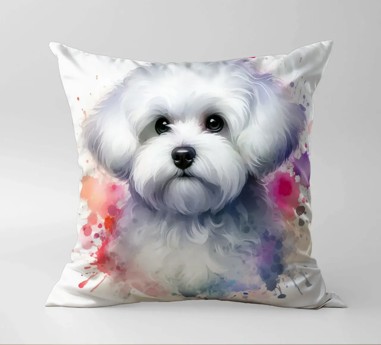 Ritratto di cucciolo maltese ad acquerello cuscino da 🥝 KIWI STORE