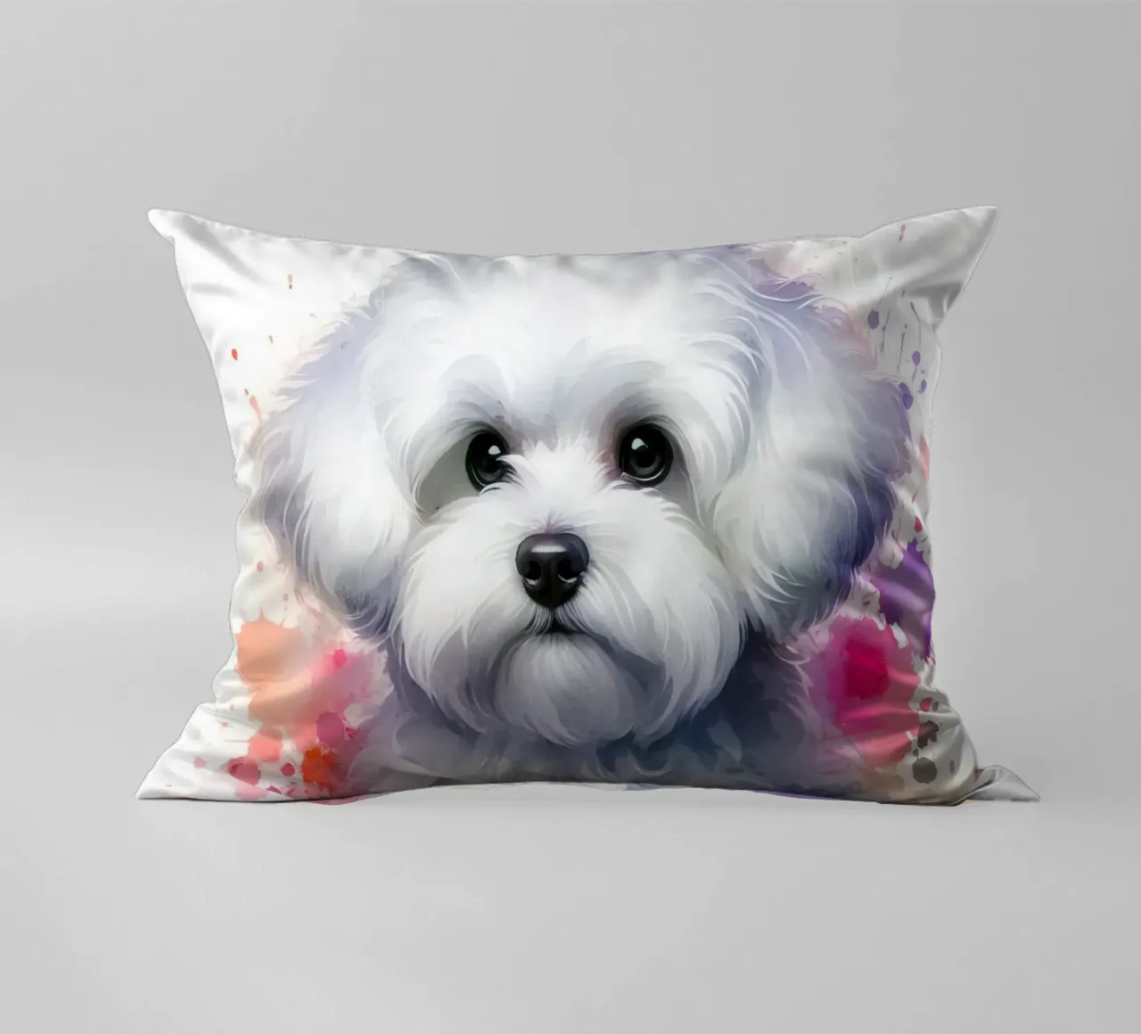 Ritratto di cucciolo maltese ad acquerello cuscino da 🥝 KIWI STORE