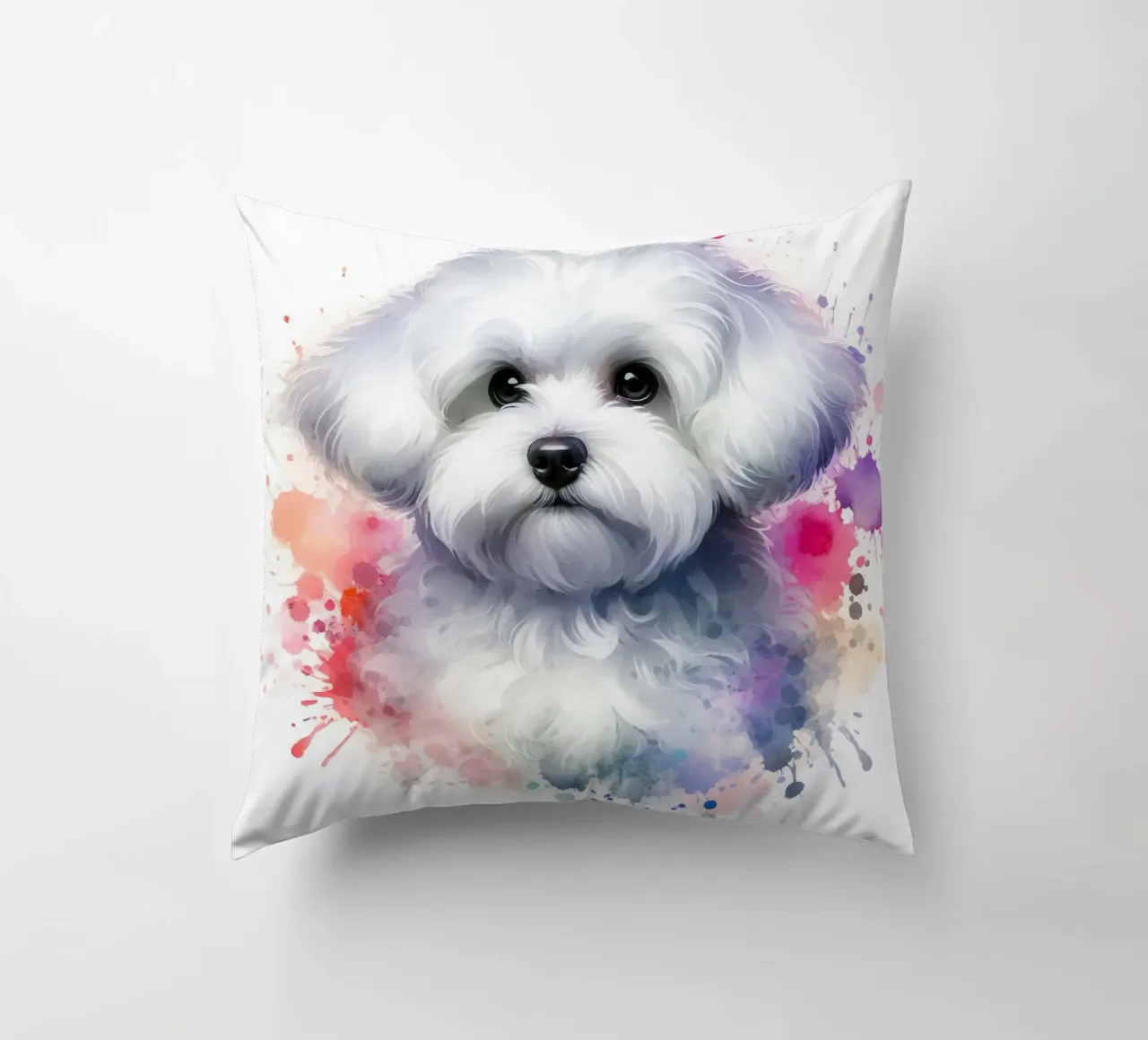 Ritratto di cucciolo maltese ad acquerello cuscino da 🥝 KIWI STORE