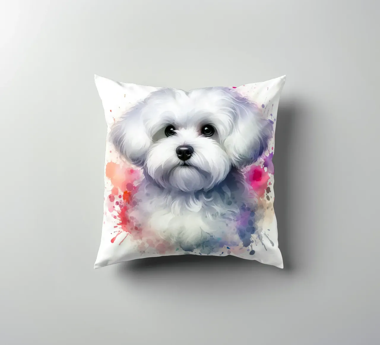 Ritratto di cucciolo maltese ad acquerello cuscino da 🥝 KIWI STORE