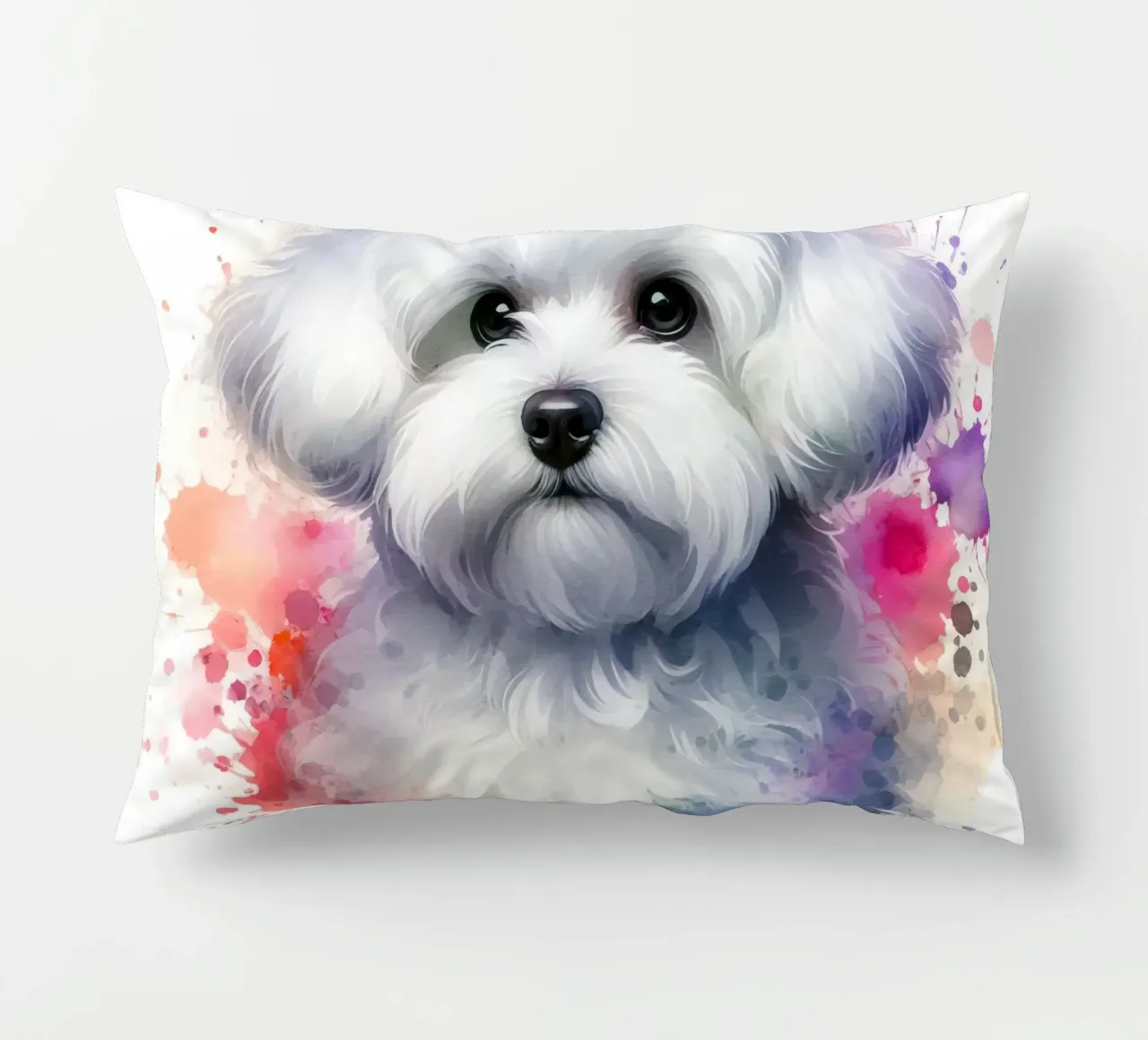 Ritratto di cucciolo maltese ad acquerello cuscino da 🥝 KIWI STORE
