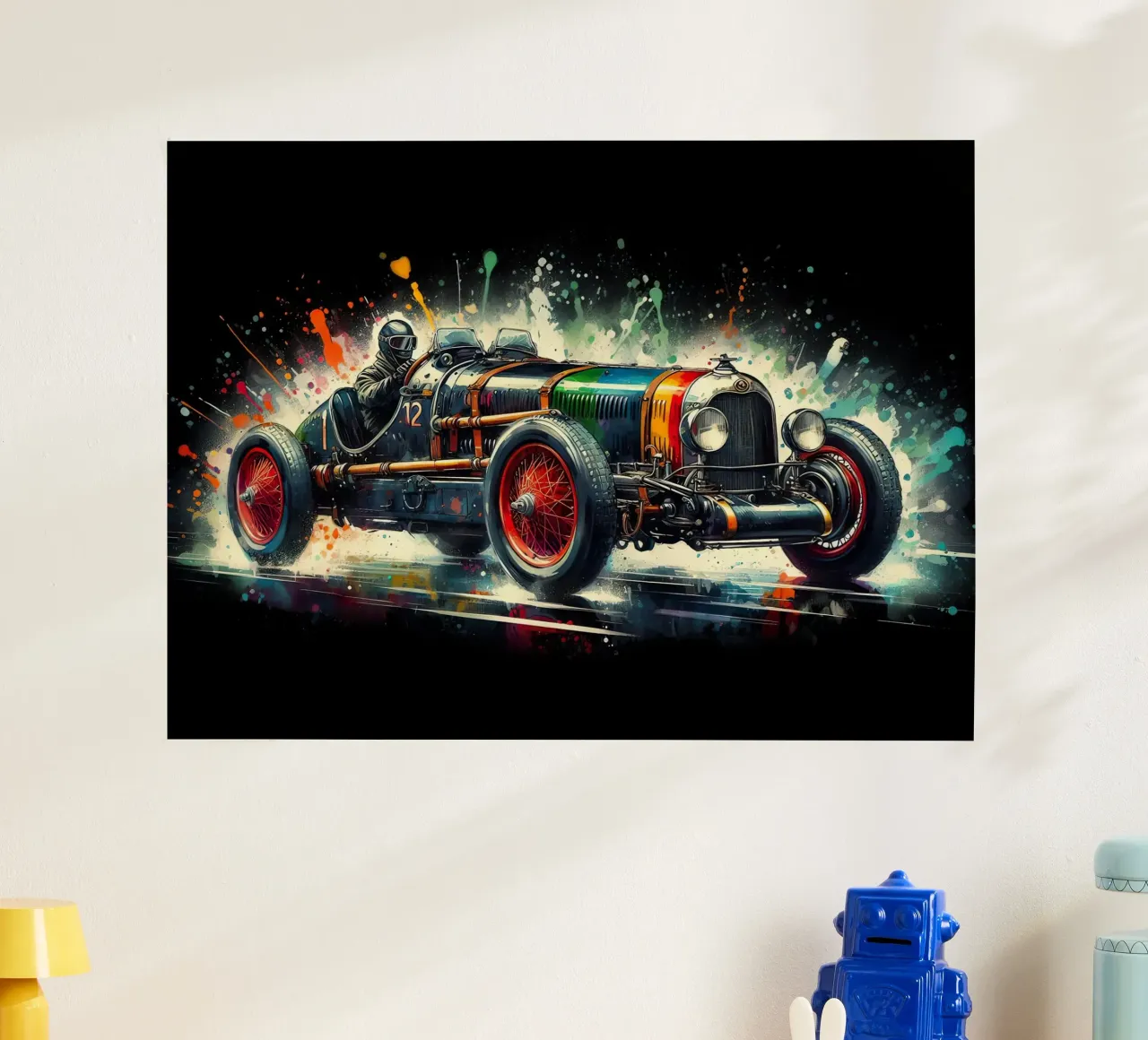 Oldtimer-Rennwagen mit bunten Spritzern Hahnemühle von 🥝 KIWI STORE