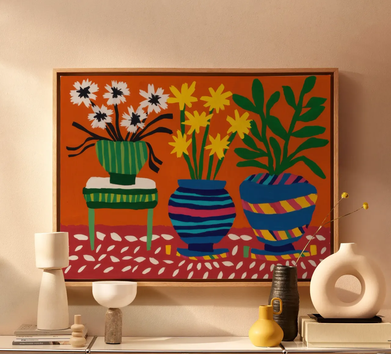 Fiori da tavola cremisi tela con Cornice a cassetta da Lune Dreams