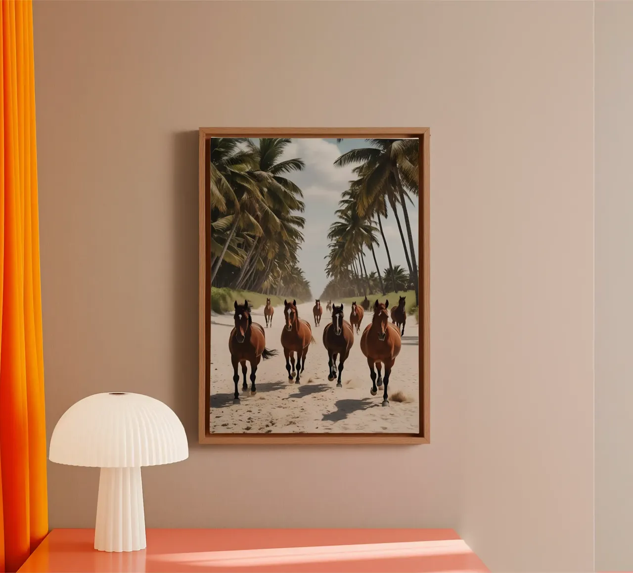 Pferde am Palmenstrand tela con Cornice a cassetta da Poster Dreams