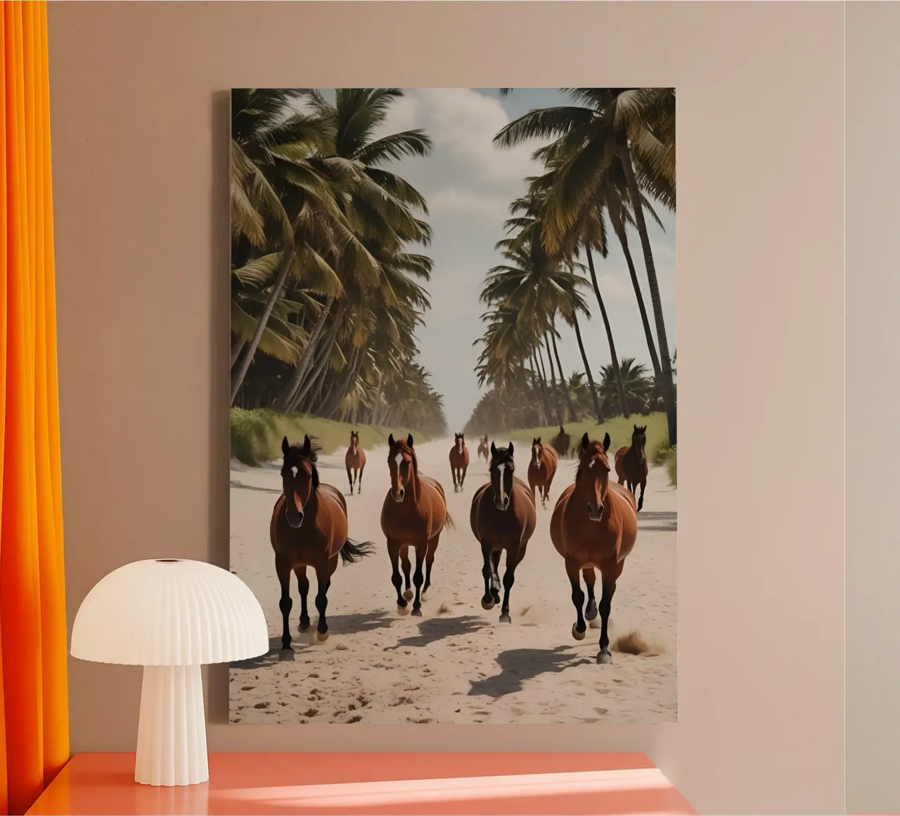 Pferde am Palmenstrand tela con Cornice a cassetta da Poster Dreams