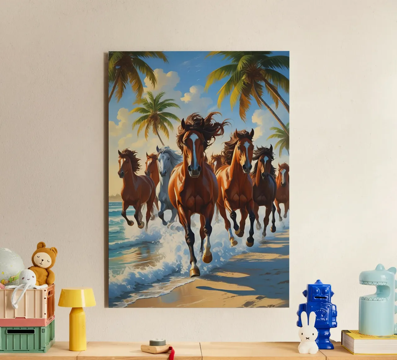 Pferde am Palmenstrand alluminio dibond da Poster Dreams