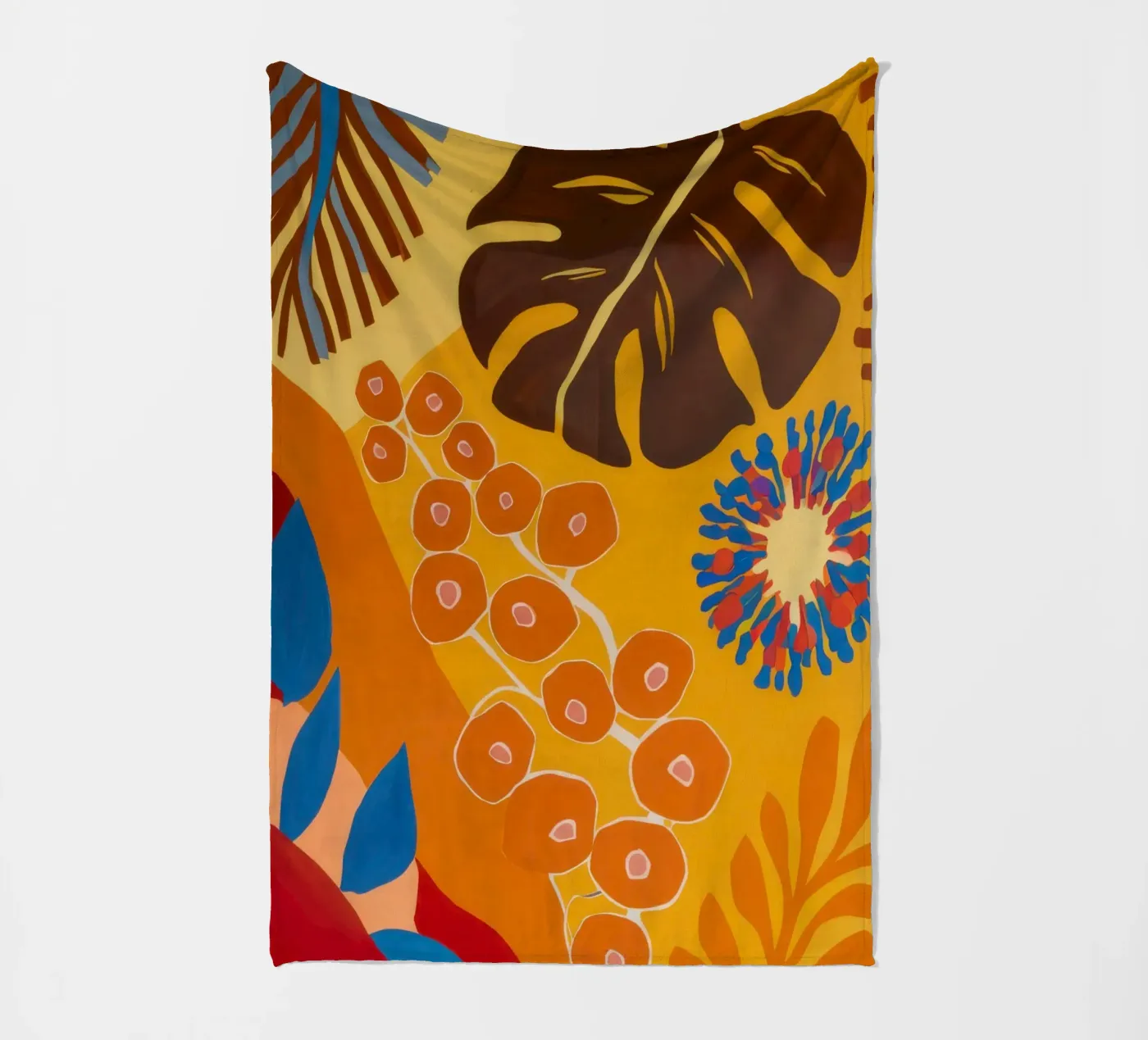 Orange Patterned Bloom fleece blanket by Lune Dreams