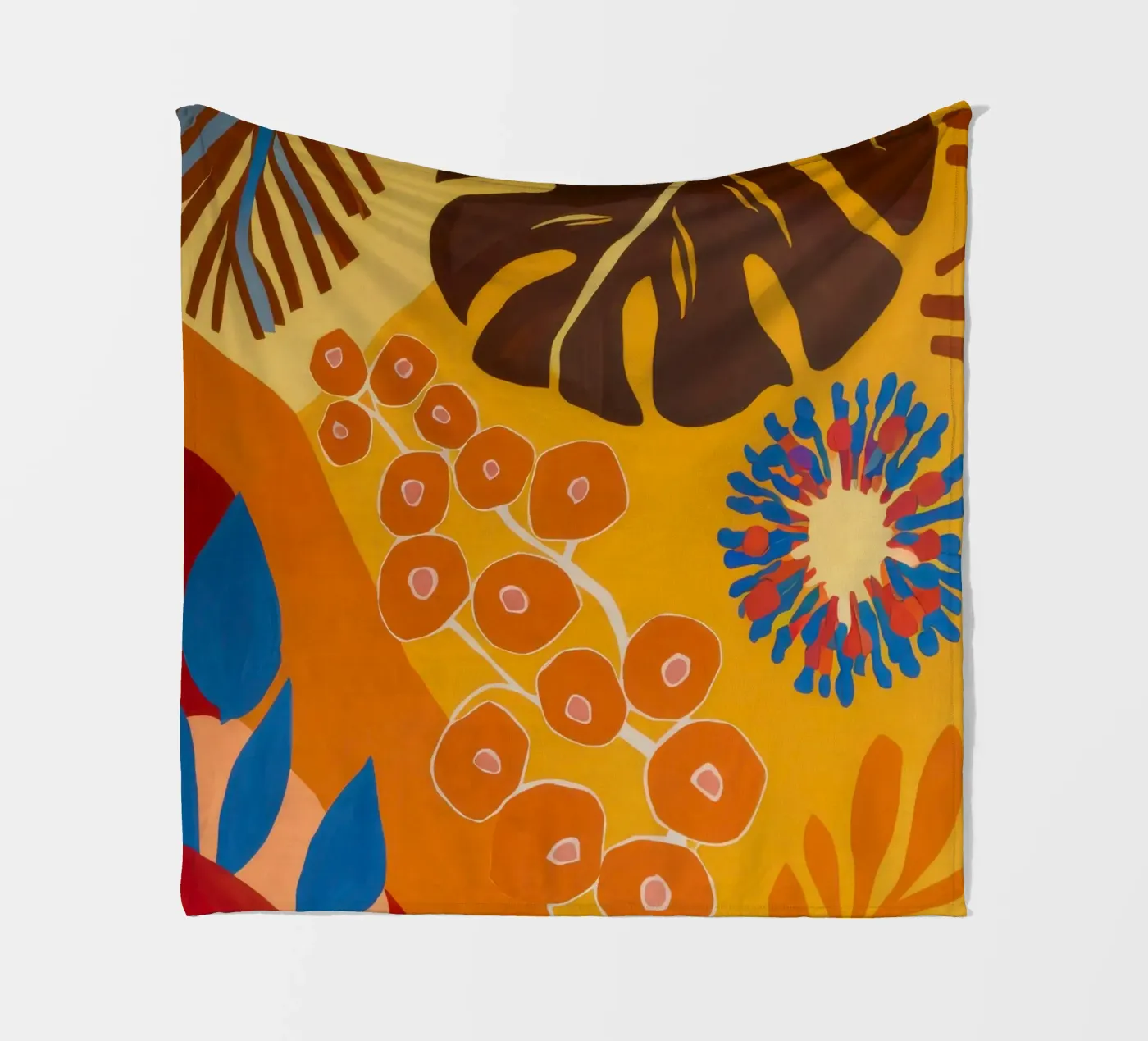 Orange Patterned Bloom fleece blanket by Lune Dreams