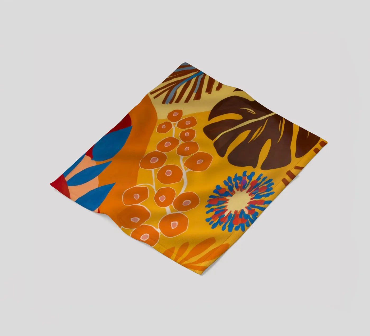 Orange Patterned Bloom fleece blanket by Lune Dreams