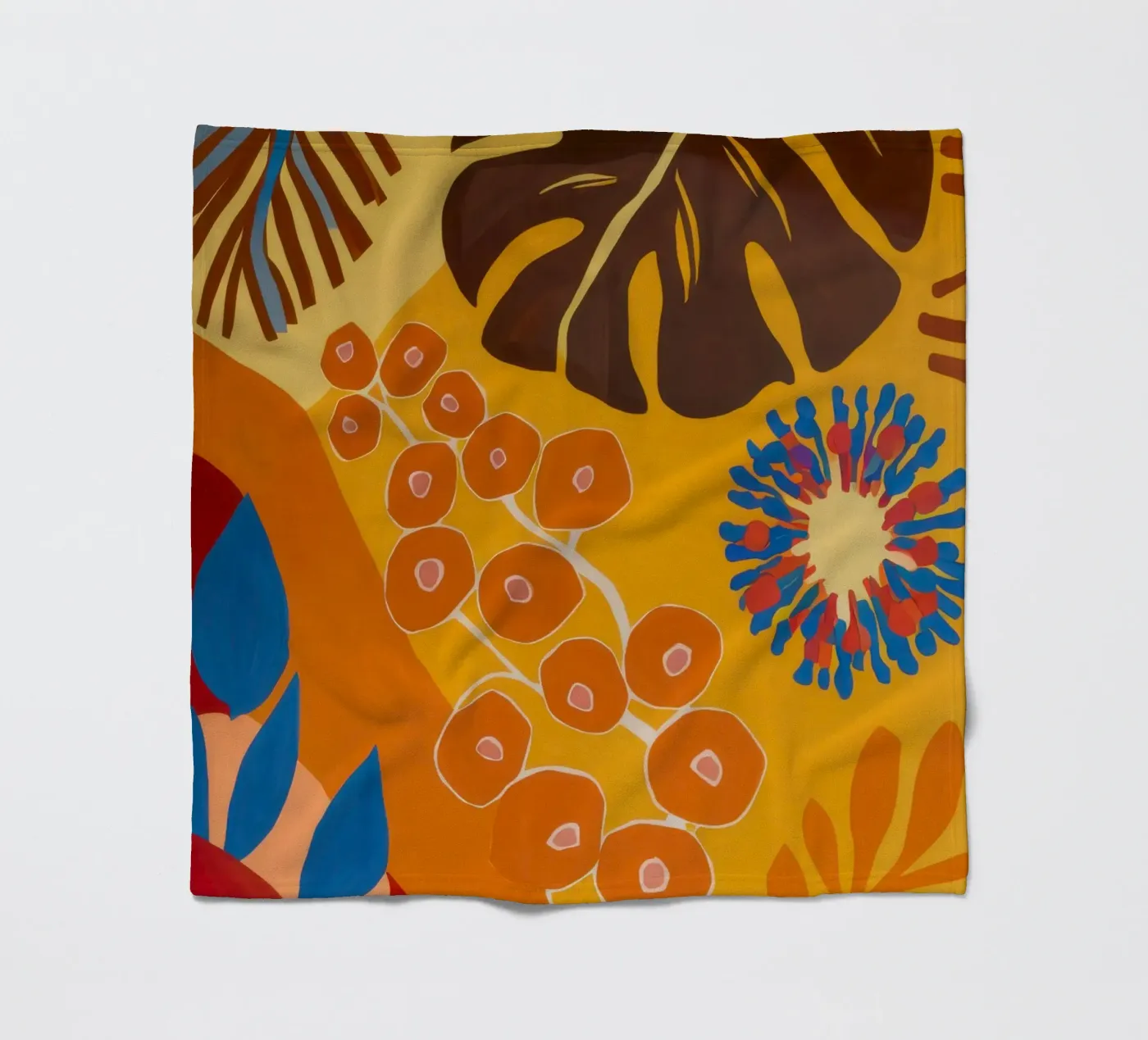 Orange Patterned Bloom fleece blanket by Lune Dreams