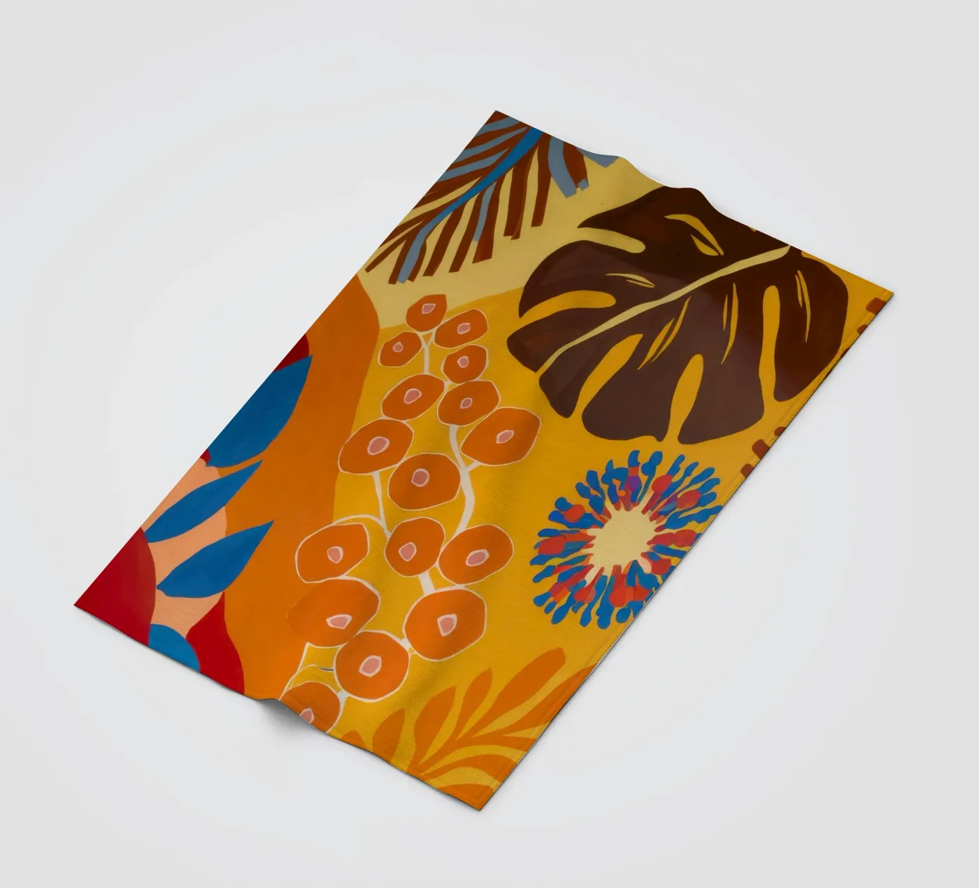 Orange Patterned Bloom fleece blanket by Lune Dreams