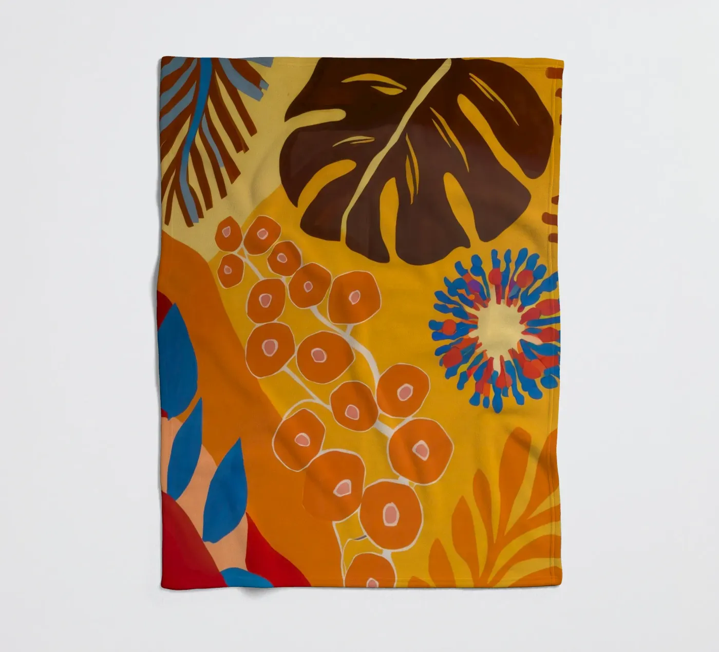 Orange Patterned Bloom fleece blanket by Lune Dreams