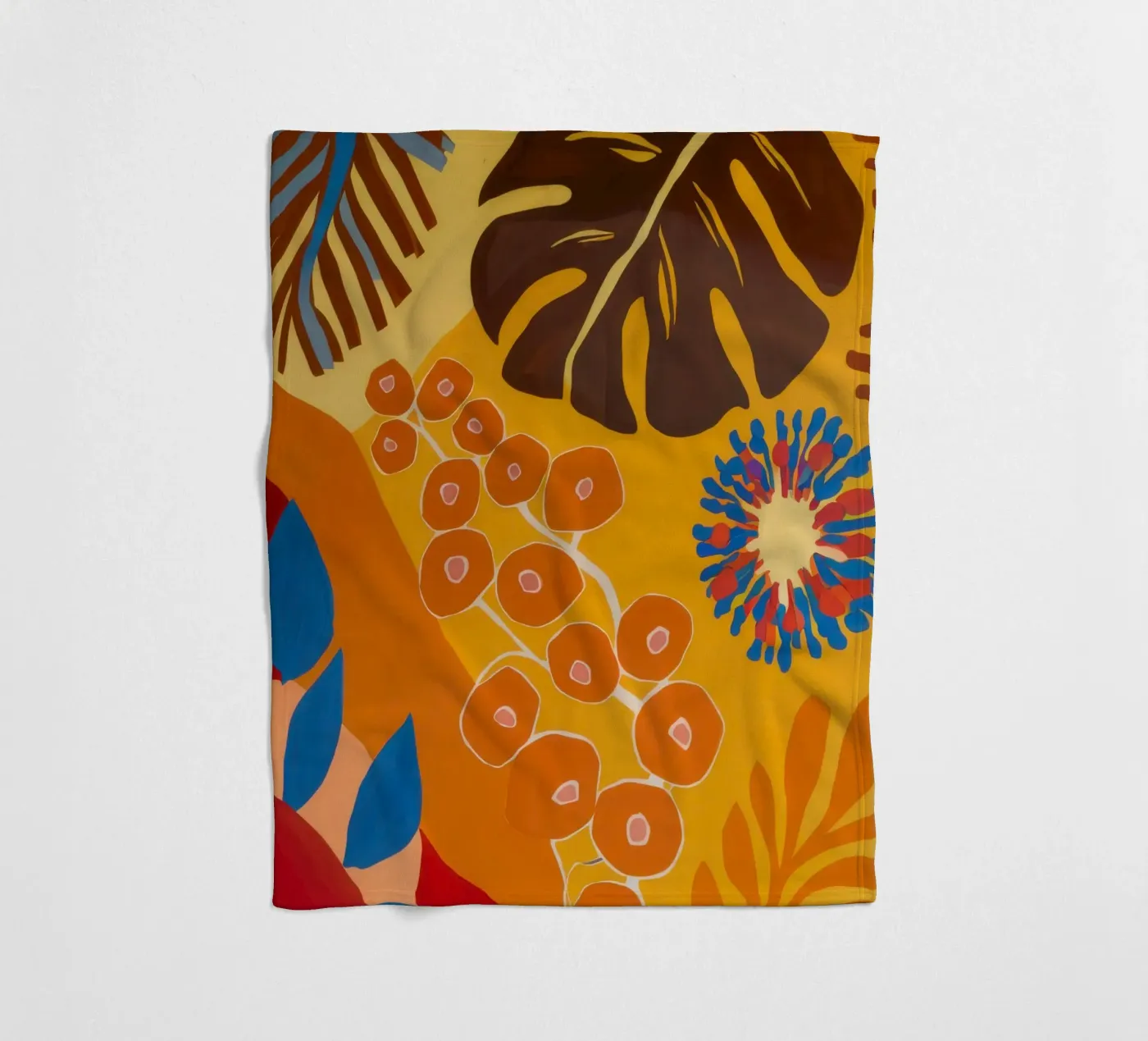 Orange Patterned Bloom fleece blanket by Lune Dreams