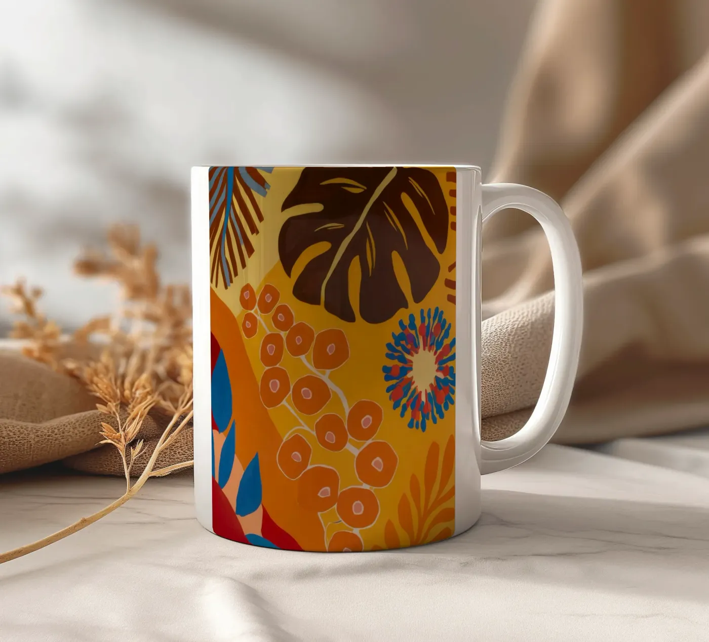 Orange Patterned Bloom ceramic mug by Lune Dreams