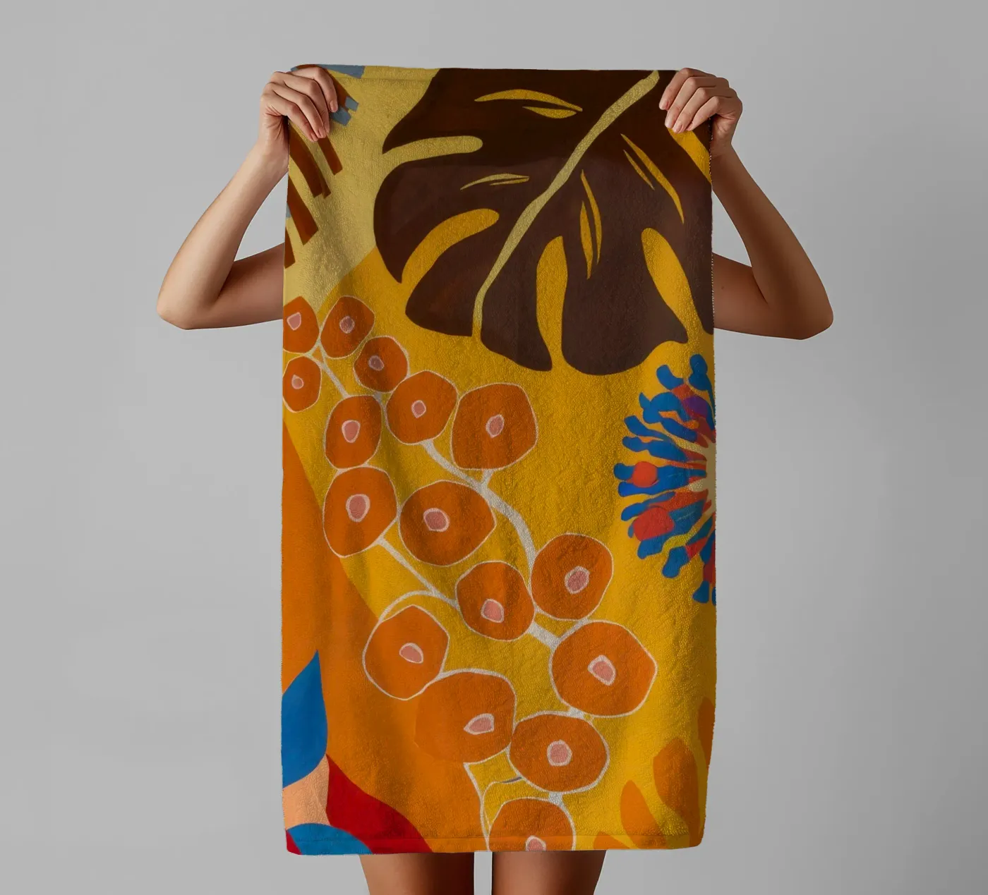 Bloei met oranje patroon badhanddoek van Lune Dreams