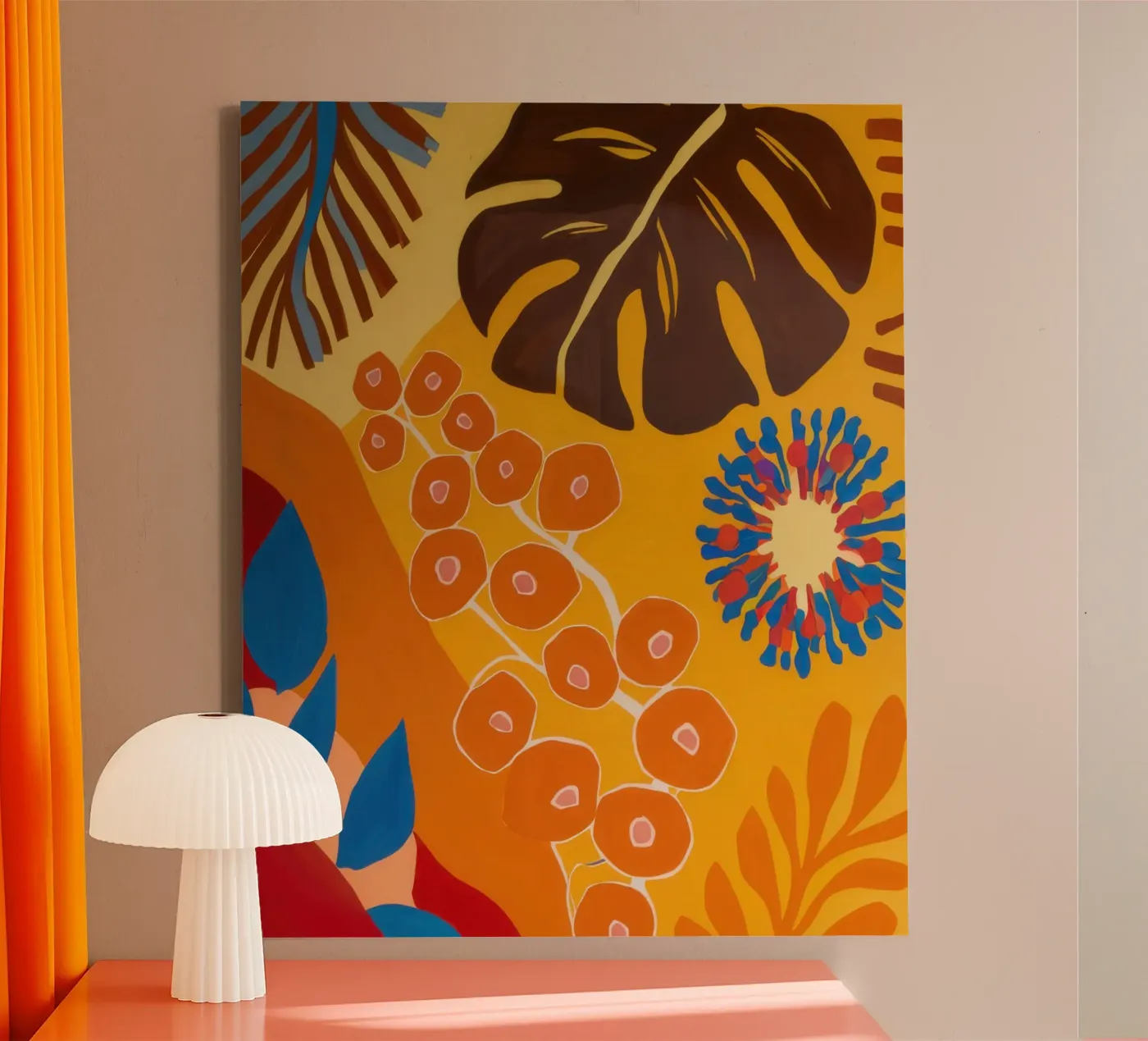 Bloei met oranje patroon canvas van Lune Dreams