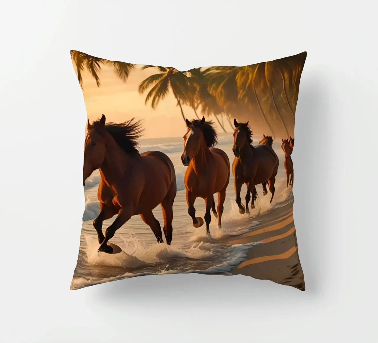 Pferde am Palmenstrand cuscino da Poster Dreams