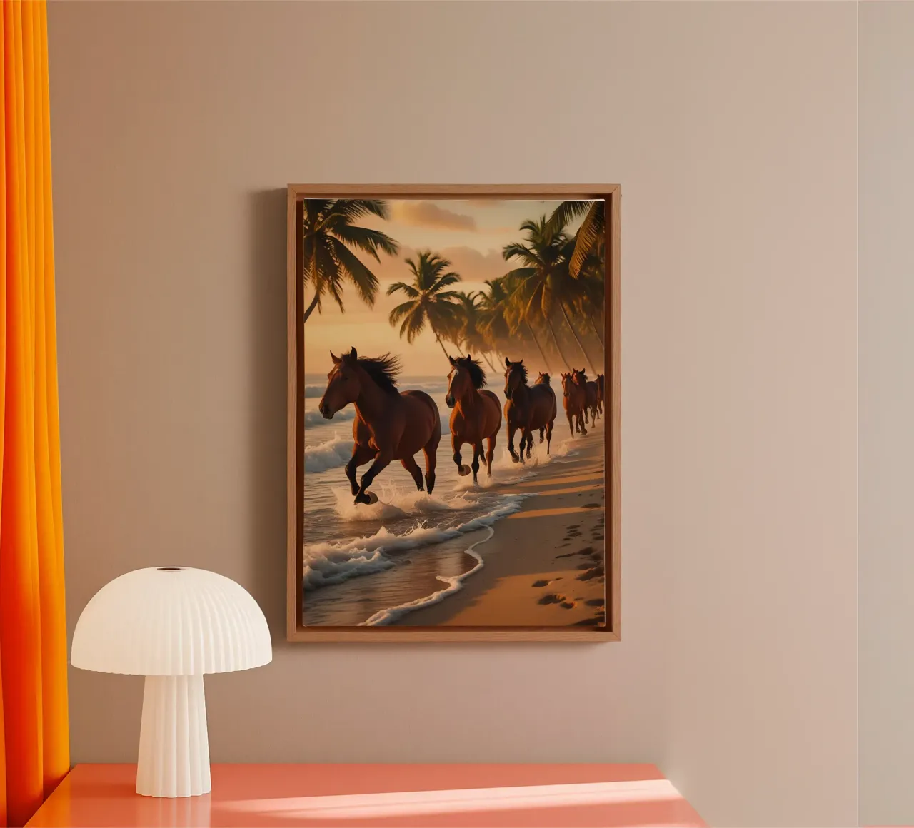 Pferde am Palmenstrand canvas met Baklijst van Poster Dreams