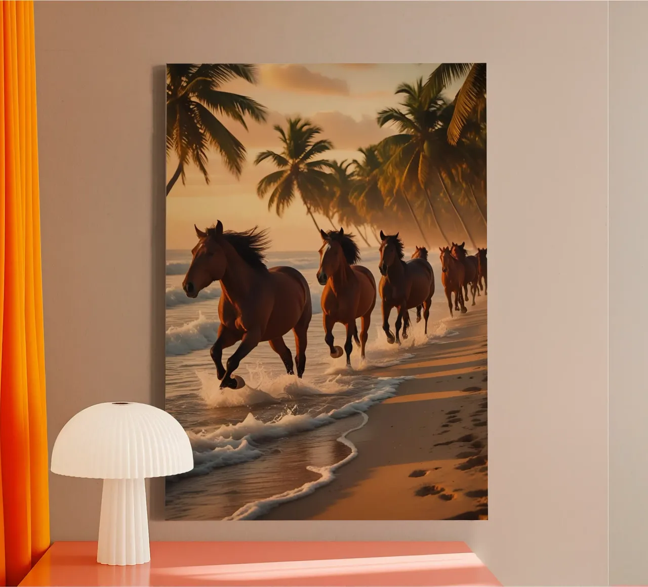 Pferde am Palmenstrand canvas met Baklijst van Poster Dreams