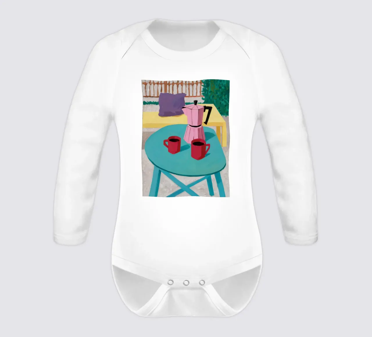 Turquoise Table Coffee long-sleeve baby romper by Lune Dreams