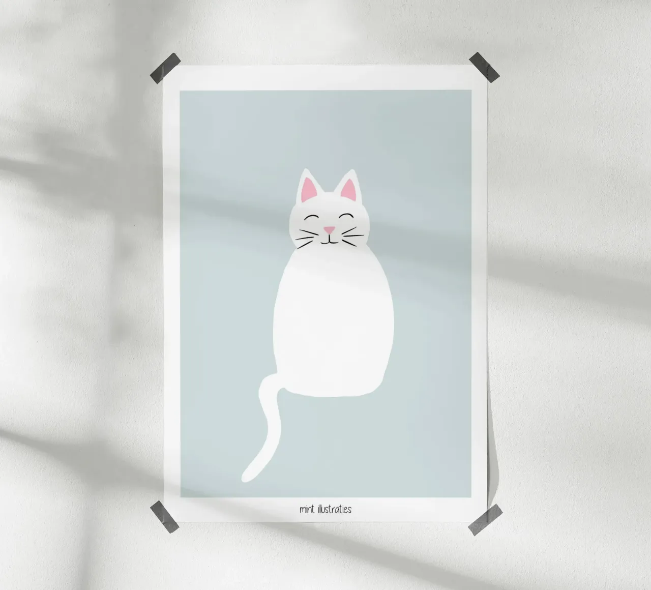 Poster del gatto bianco Hello Kitty Cat carta hahnemühle da Mint Illustrations Pastels