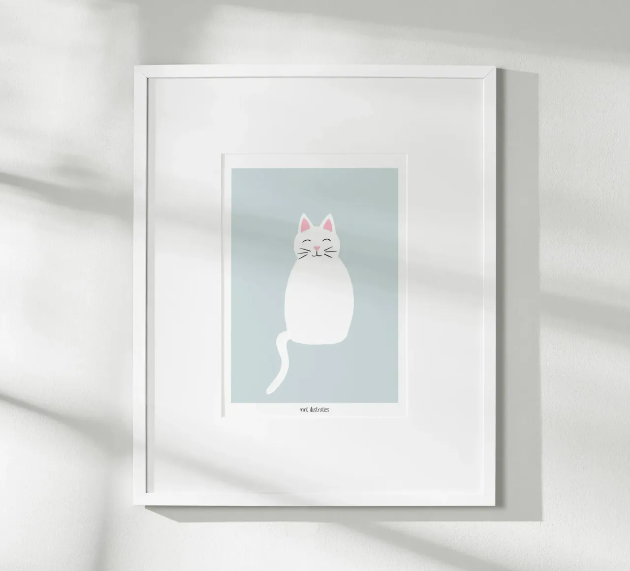Poster del gatto bianco Hello Kitty Cat carta hahnemühle da Mint Illustrations Pastels