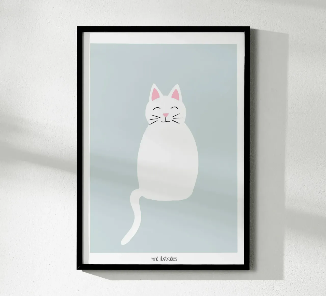 Poster del gatto bianco Hello Kitty Cat carta hahnemühle da Mint Illustrations Pastels