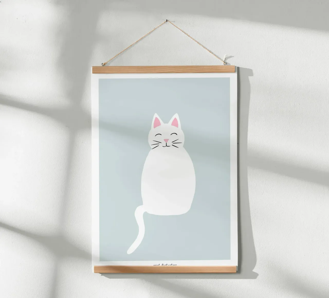 Poster del gatto bianco Hello Kitty Cat carta hahnemühle da Mint Illustrations Pastels