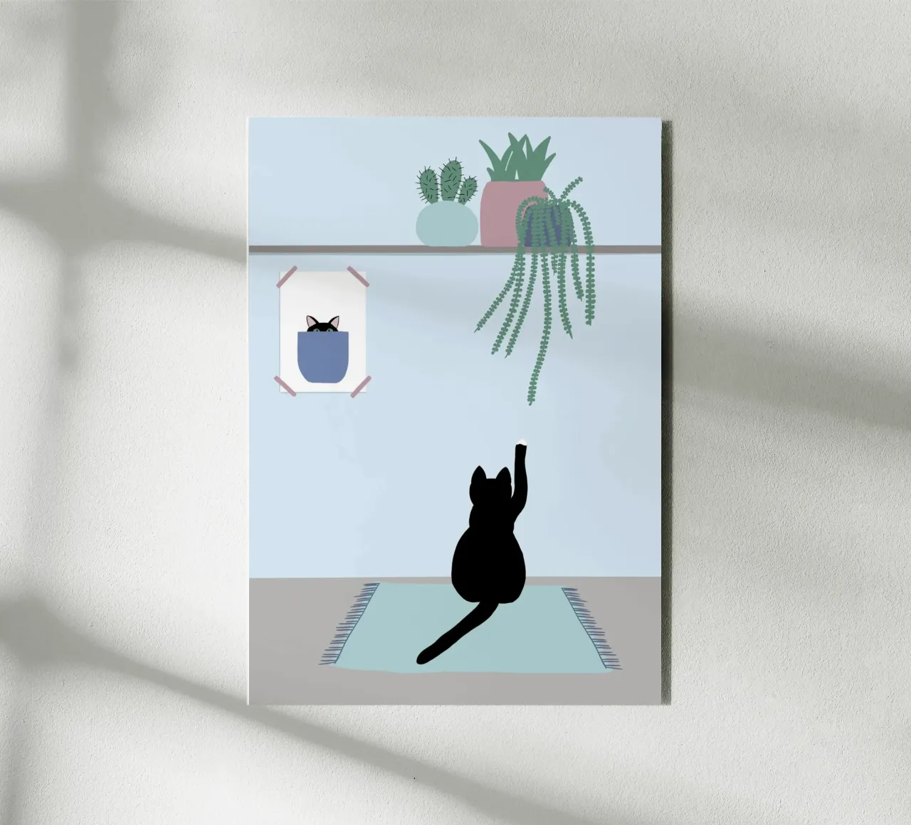 Poster di Hello Playful Black Cat alluminio dibond da Mint Illustrations Pastels