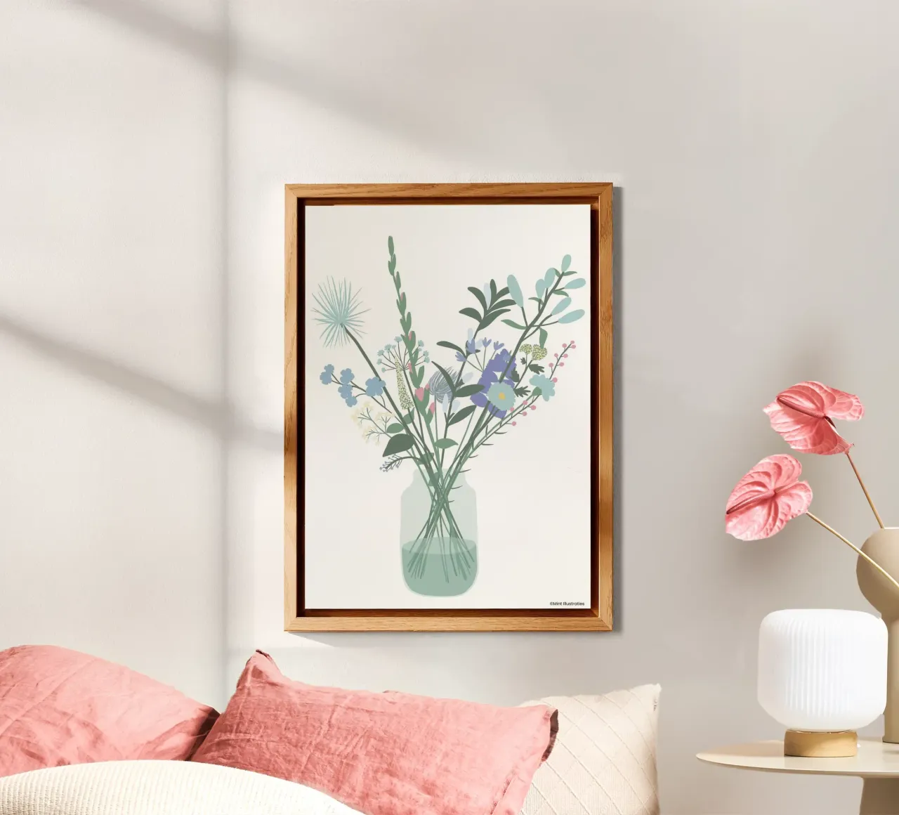 Poster Hello Beautiful Flowers alluminio dibond da Mint Illustrations Pastels